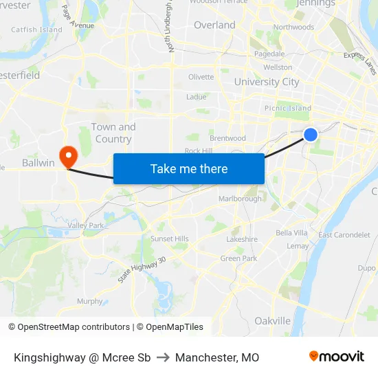 Kingshighway @ Mcree Sb to Manchester, MO map
