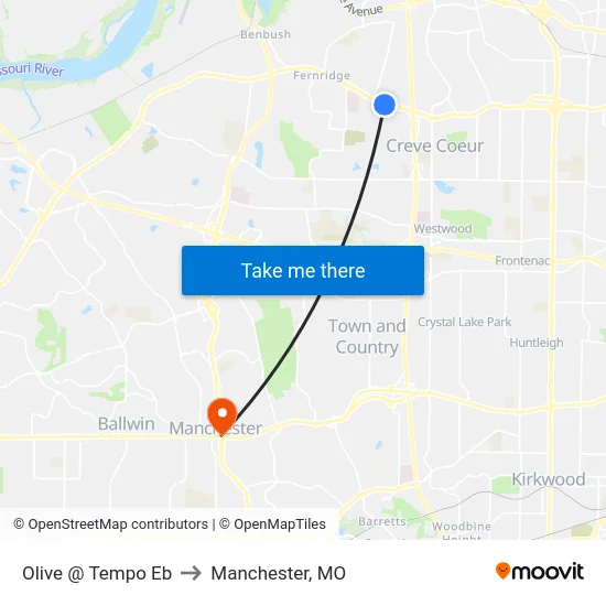 Olive @ Tempo Eb to Manchester, MO map