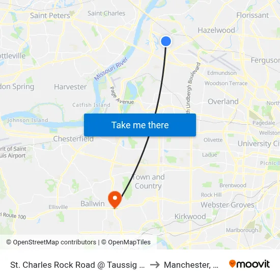 St. Charles Rock Road @ Taussig Eb to Manchester, MO map