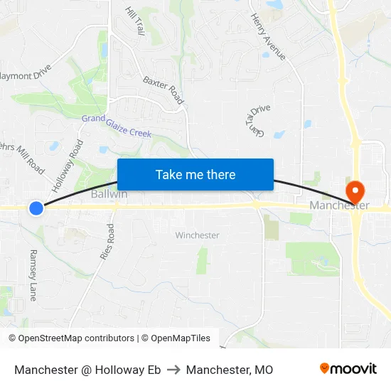 Manchester @ Holloway Eb to Manchester, MO map