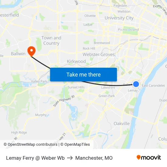 Lemay Ferry @ Weber Wb to Manchester, MO map