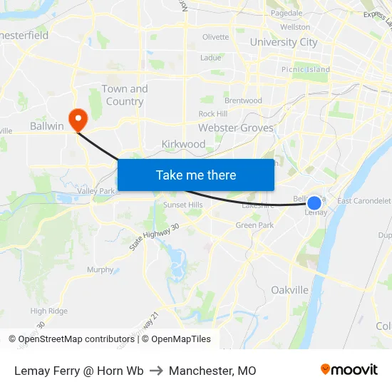 Lemay Ferry @ Horn Wb to Manchester, MO map