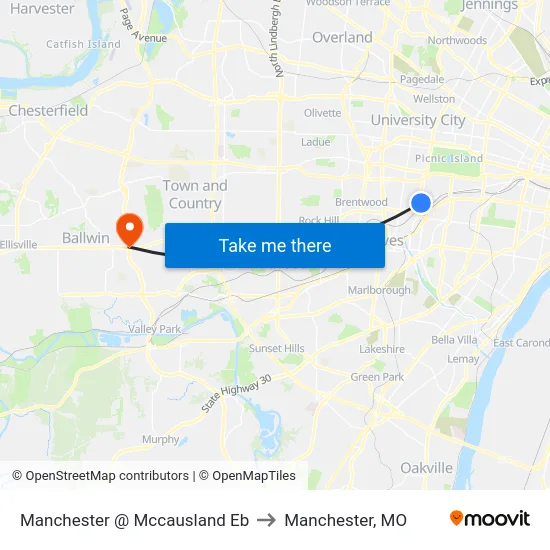 Manchester @ Mccausland Eb to Manchester, MO map