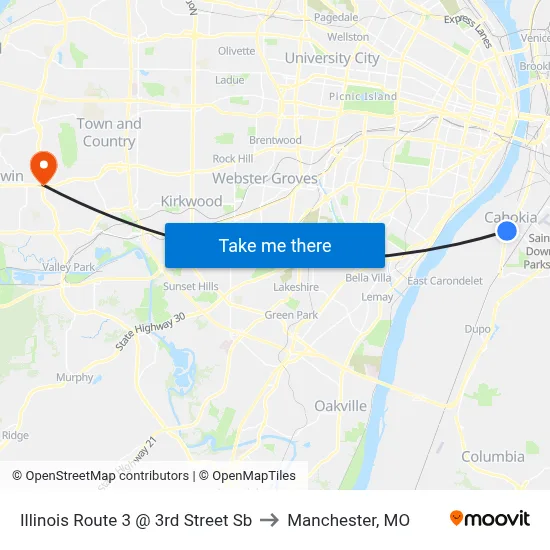 Illinois Route 3 @ 3rd Street Sb to Manchester, MO map
