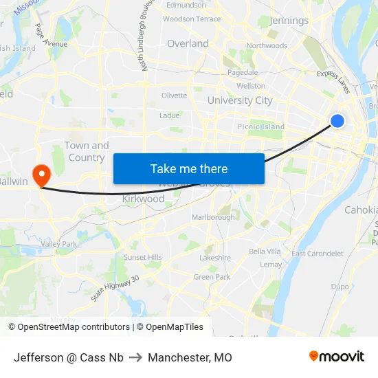 Jefferson @ Cass Nb to Manchester, MO map