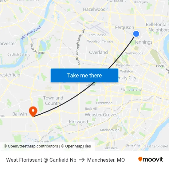 West Florissant @ Canfield Nb to Manchester, MO map