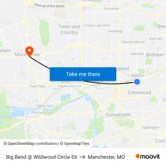 Big Bend @ Wildwood Circle Eb to Manchester, MO map