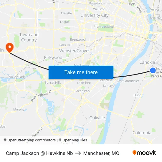 Camp Jackson @ Hawkins Nb to Manchester, MO map