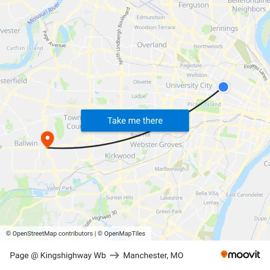 Page @ Kingshighway Wb to Manchester, MO map
