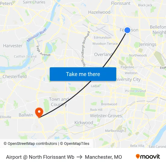 Airport @ North Florissant Wb to Manchester, MO map