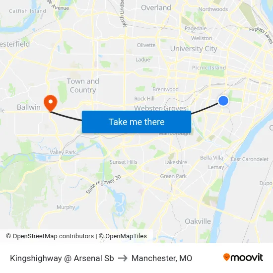 Kingshighway @ Arsenal Sb to Manchester, MO map