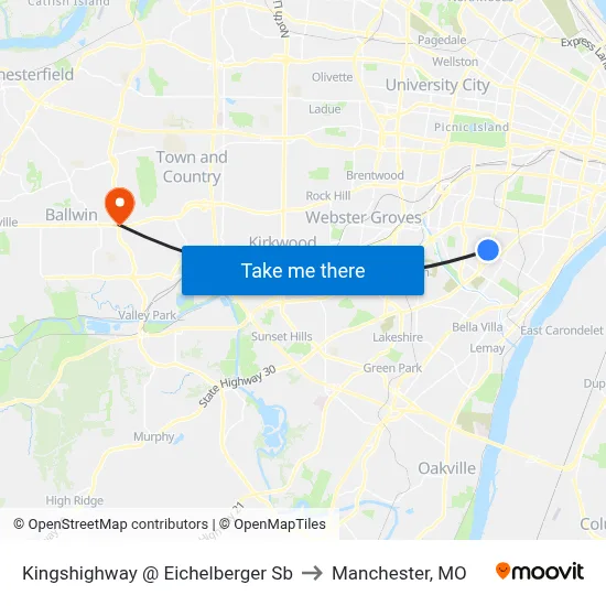 Kingshighway @ Eichelberger Sb to Manchester, MO map