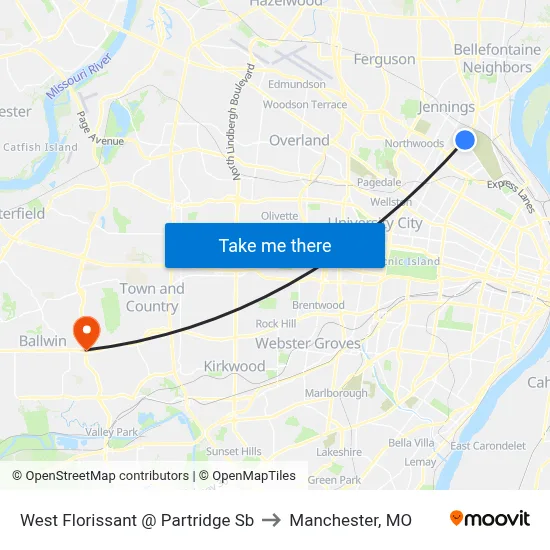 West Florissant @ Partridge Sb to Manchester, MO map