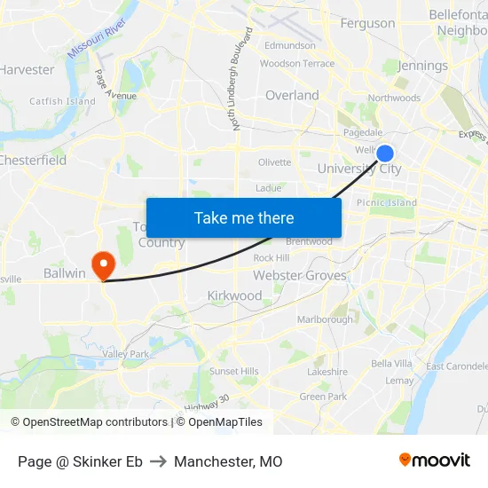 Page @ Skinker Eb to Manchester, MO map