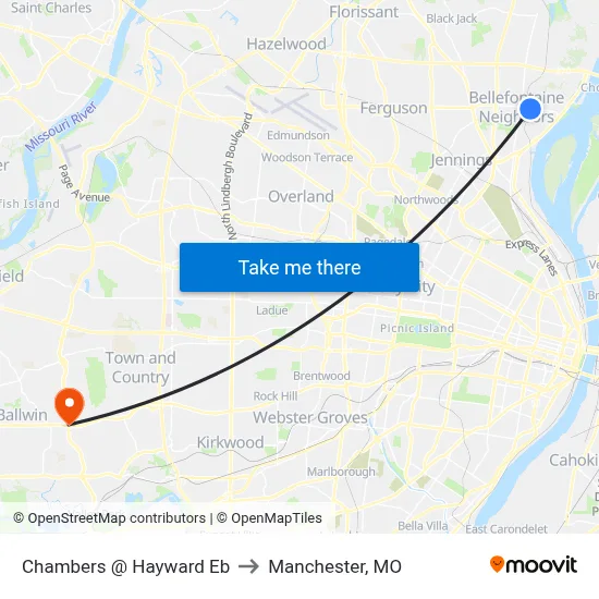 Chambers @ Hayward Eb to Manchester, MO map