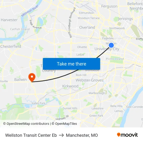 Wellston Transit Center Eb to Manchester, MO map