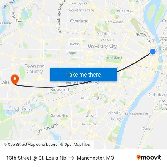 13th Street @ St. Louis Nb to Manchester, MO map