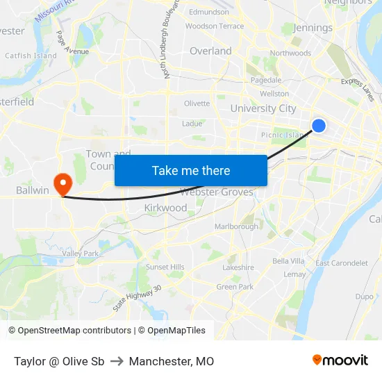 Taylor @ Olive Sb to Manchester, MO map