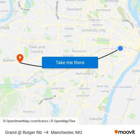 Grand @ Rutger Nb to Manchester, MO map