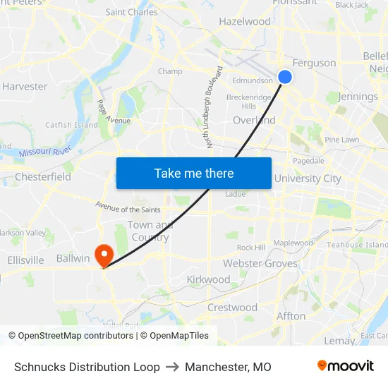 Schnucks Distribution Loop to Manchester, MO map
