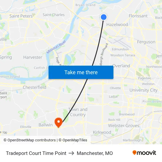 Tradeport Court Time Point to Manchester, MO map