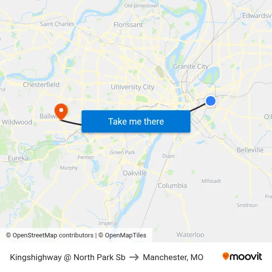 Kingshighway @ North Park Sb to Manchester, MO map