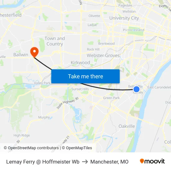 Lemay Ferry @ Hoffmeister Wb to Manchester, MO map