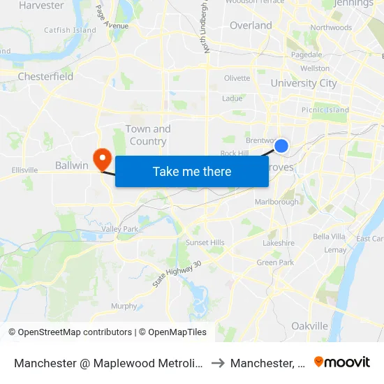 Manchester @ Maplewood Metrolink Eb to Manchester, MO map
