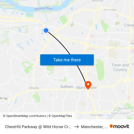 Chestrfd Parkway @ Wild Horse Creek Sb to Manchester, MO map