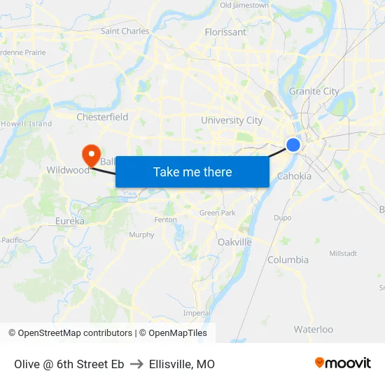 Olive @ 6th Street Eb to Ellisville, MO map