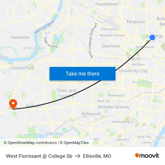 West Florissant @ College Sb to Ellisville, MO map