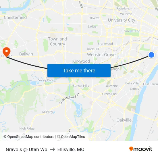 Gravois @ Utah Wb to Ellisville, MO map