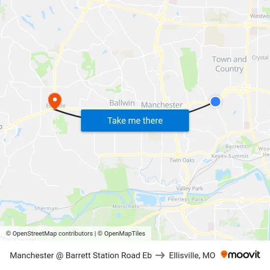 Manchester @ Barrett Station Road Eb to Ellisville, MO map