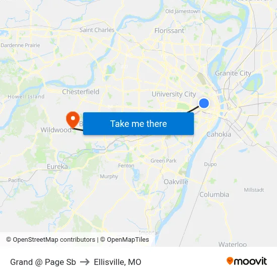 Grand @ Page Sb to Ellisville, MO map
