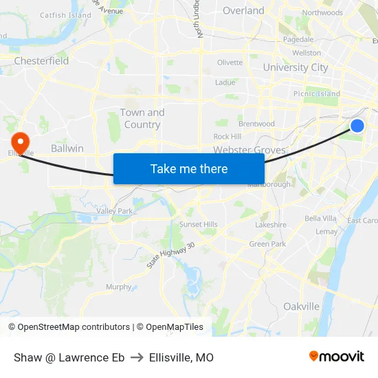 Shaw @ Lawrence Eb to Ellisville, MO map