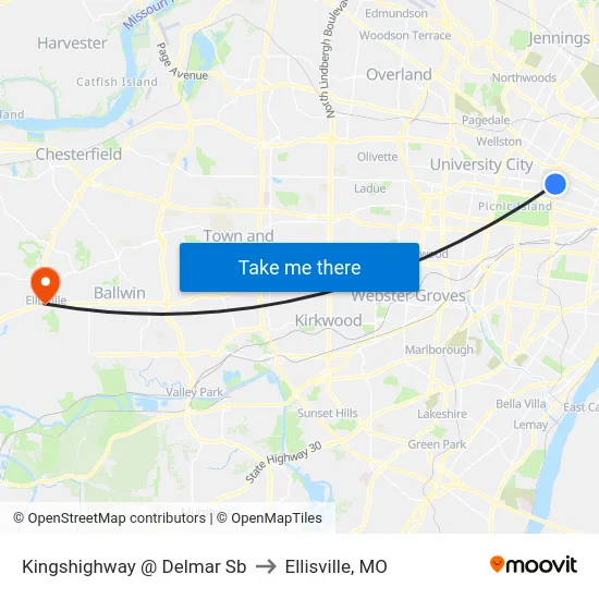Kingshighway @ Delmar Sb to Ellisville, MO map