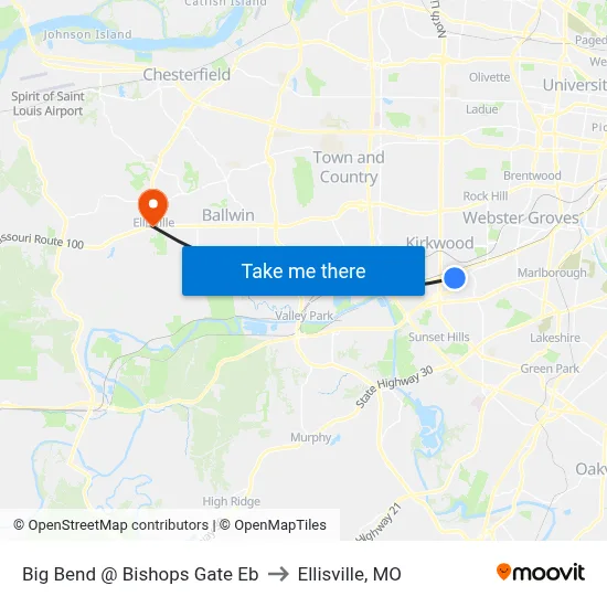 Big Bend @ Bishops Gate Eb to Ellisville, MO map