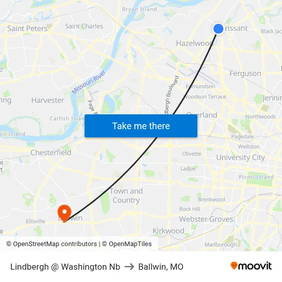 Lindbergh @ Washington Nb to Ballwin, MO map
