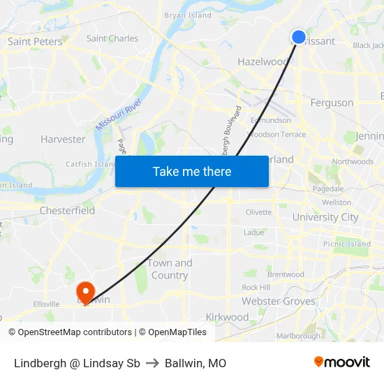 Lindbergh @ Lindsay Sb to Ballwin, MO map