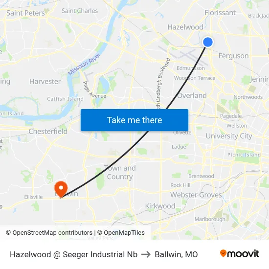 Hazelwood @ Seeger Industrial Nb to Ballwin, MO map