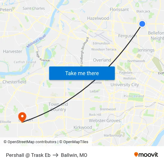 Pershall @ Trask Eb to Ballwin, MO map
