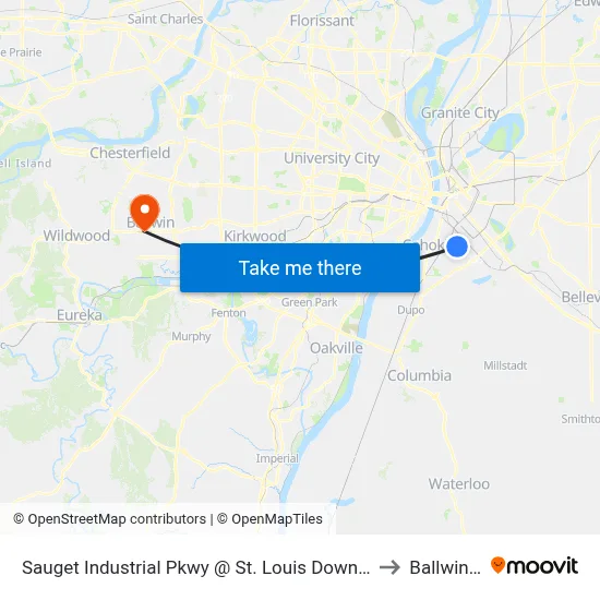 Sauget Industrial Pkwy @ St. Louis Downtown Airport Eb to Ballwin, MO map