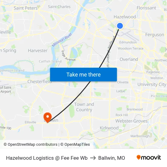 Hazelwood Logistics @ Fee Fee Wb to Ballwin, MO map