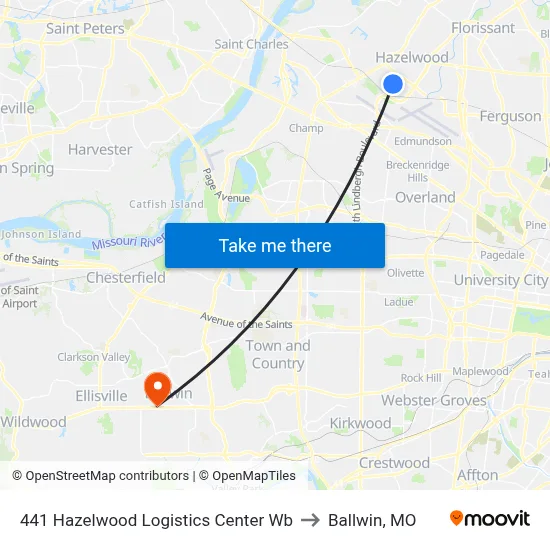 441 Hazelwood Logistics Center Wb to Ballwin, MO map