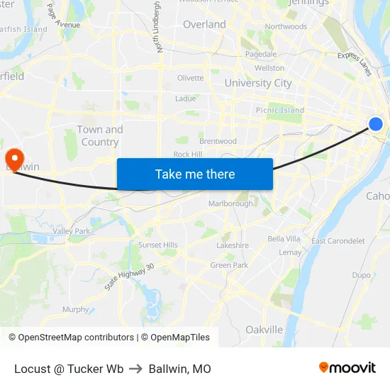 Locust @ Tucker Wb to Ballwin, MO map