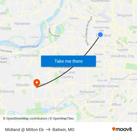 Midland @ Milton Eb to Ballwin, MO map