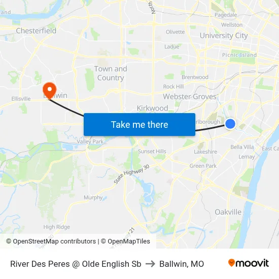 River Des Peres @ Olde English Sb to Ballwin, MO map