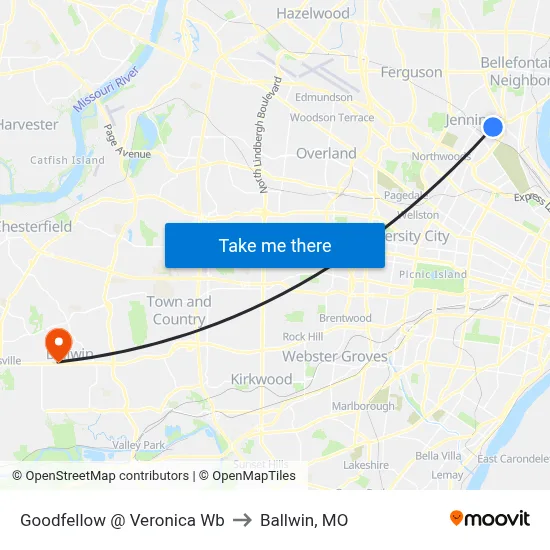 Goodfellow @ Veronica Wb to Ballwin, MO map