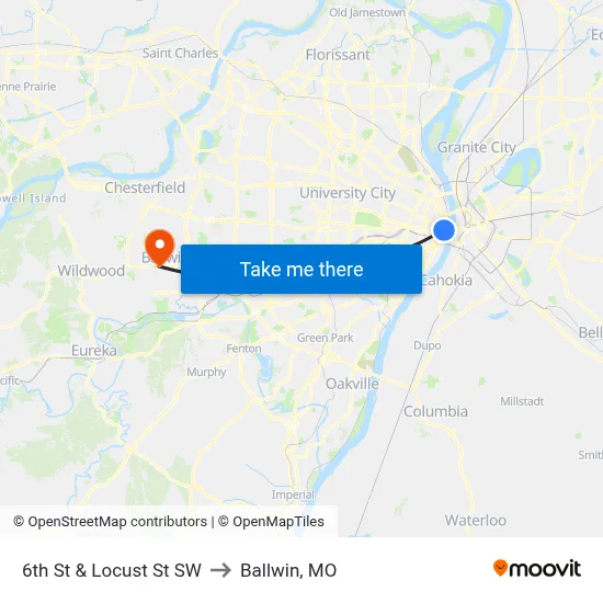 6th St & Locust St SW to Ballwin, MO map