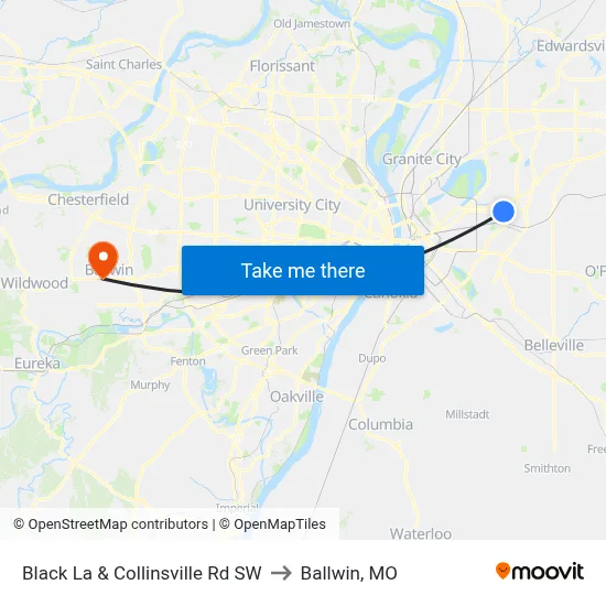 Black La & Collinsville Rd SW to Ballwin, MO map
